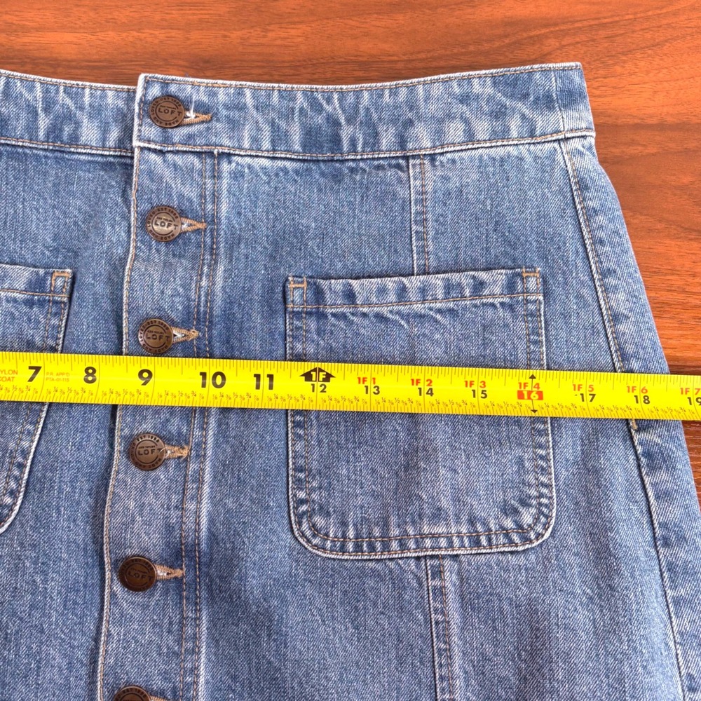 Made and Loved LOFT Button Front Denim Jean Mini Skirt Size 8 Blue Cotton A Line - Picture 8 of 10